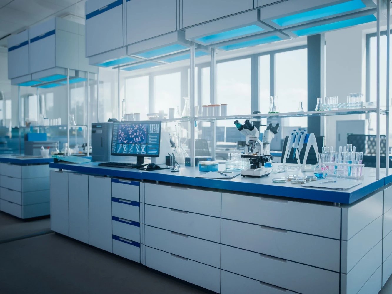 Modern analytical testing laboratory with lab equipment